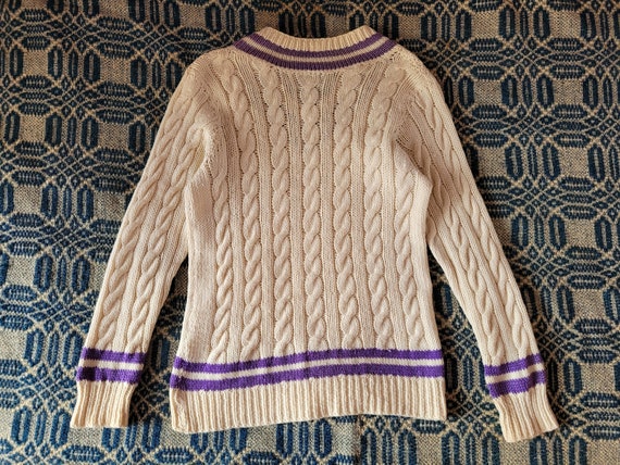 1950s Handknit Purple and Ecru Tennis Sweater XS S - image 4