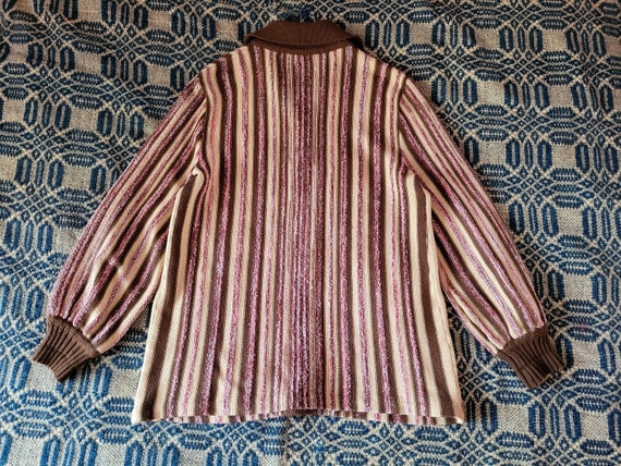 1970s Brown Striped Collared Cardigan L - image 3