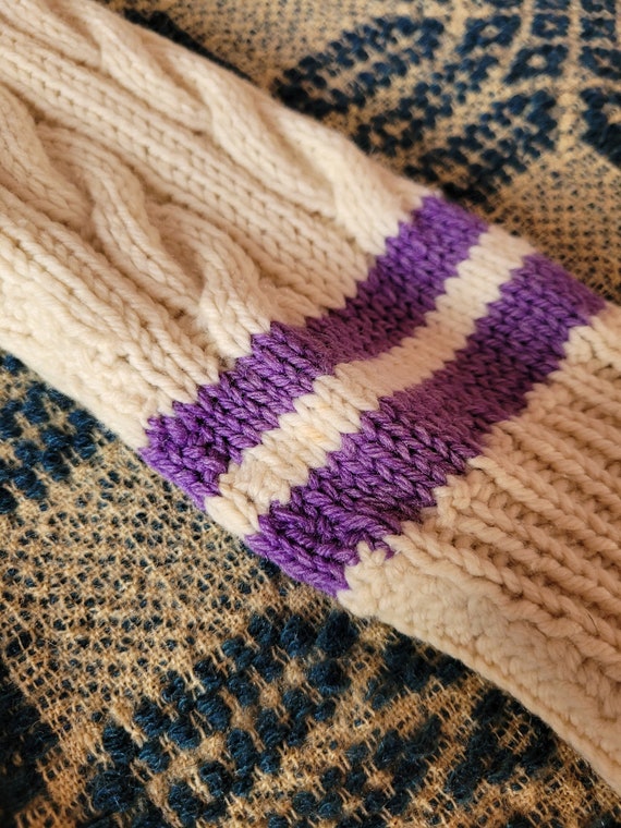 1950s Handknit Purple and Ecru Tennis Sweater XS S - image 7