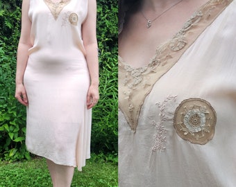 1920s Drop Waist Silk Slip S
