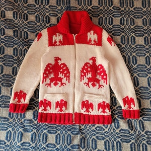 1950s Red and White Eagle Cowichan Sweater XS S