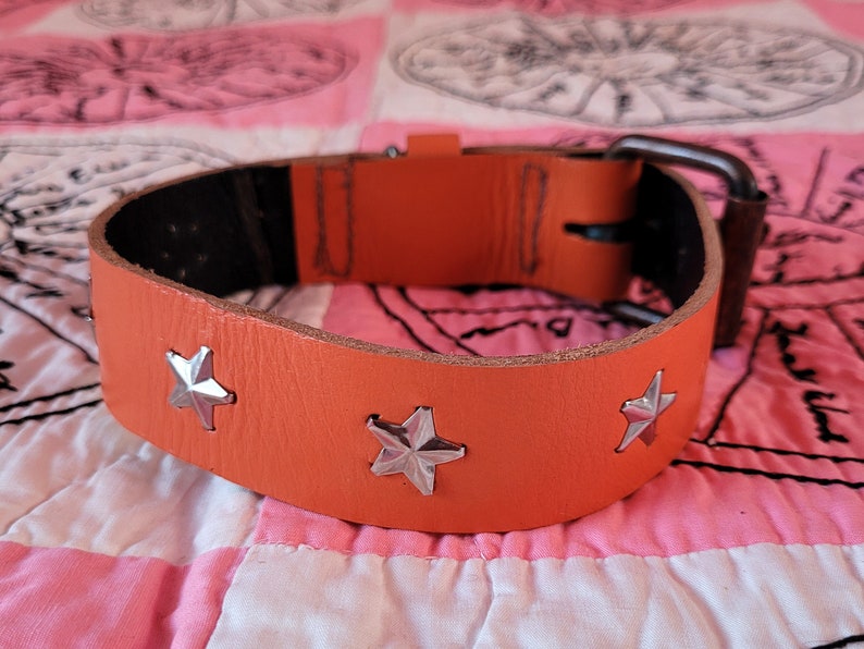1970s Orange Dog Collar or Human Choker Necklace with Star Studs image 3