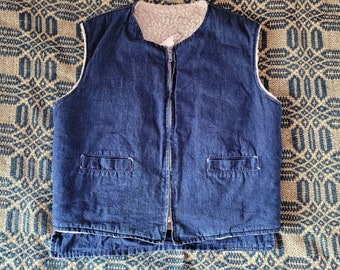 1970s 1980s Faux Shearling Denim Vest L XL