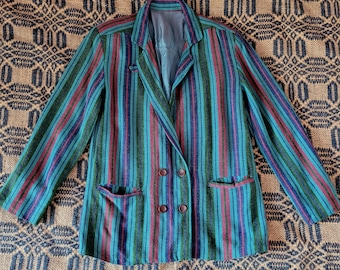 1970s Preppy Striped Double Breasted Blazer S M