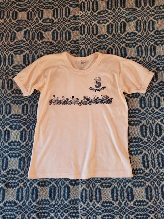 1970s Singapore Pale Peach Ringer Tee S/M - image 1