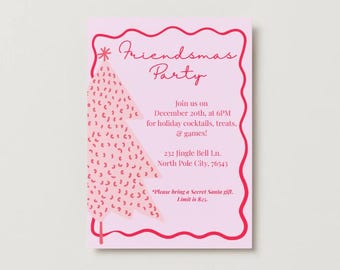 Pink Friendsmas Party Invitation, Girls' Night (Instant Download)