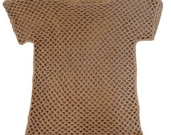 Women's Handmade Swim Coverup L Gray Rounded Neckline Fishnet Top Dress Crochet