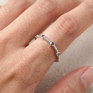 Sterling Silver Rope Twist Ring, Gemstone Stacking Design, White Gold Plated Band,Daily wear