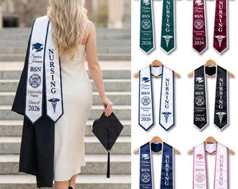 Custom Print Graduation Stole, Nursing Graduation Sash, Personalized BSN Sash, Nurse Grad Gift, Class of 2026 Gift, Graduation Sash