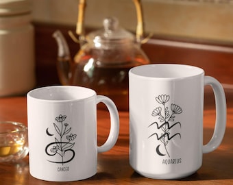 Astrology Zodiac Mug, Floral Zodiac Coffee Cup, Astrology Constellation Mug, Unique Zodiac Keepsake, Birthday Gift
