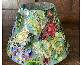 Handmålad lampskärm i glas || Druvor och vingårdslöv | Ersättningsskärm i frostat glas | Cottagecore Decor