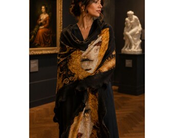 Handgefertigter Kunstschal aus Filz & Seide