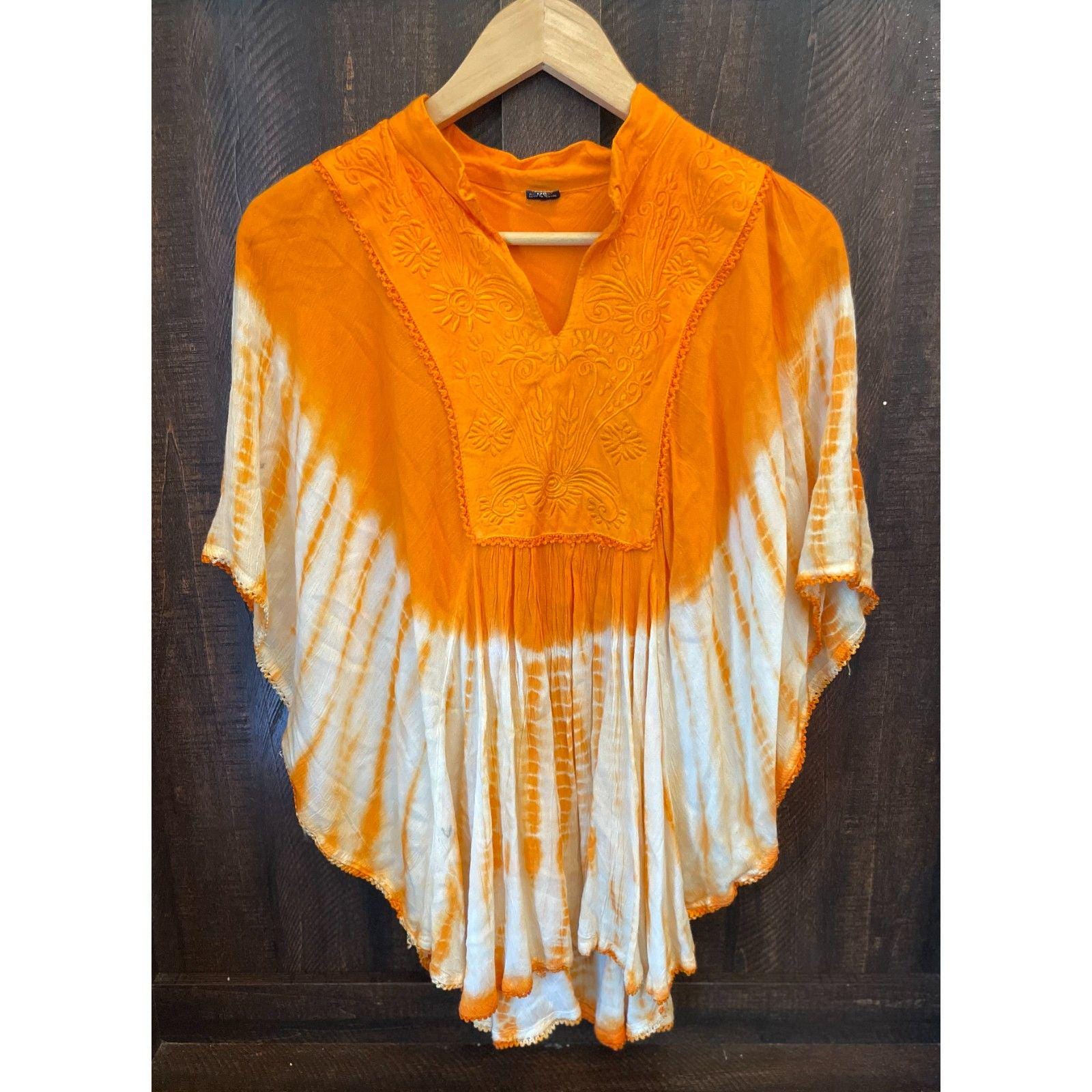 Vintage y2k Tie Dye Kaftan Tunic Top  Embroidered Boho Festival Poncho Free Size