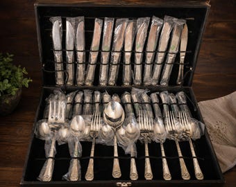 Davco Silver China Flatware Set in Storage Case | 35 Pieces Mixed Service