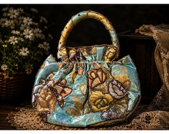 Vintage Perlen Blumen kleine Abendtasche | bestickt | Romantische Cottagecore Geldbörse