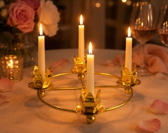 Vintage Lotus Blume Kerzenhalter Herzstück 4 Taper Kandelaber Goldton
