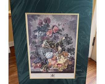 Vintage Floral Still Life Wall Art Print | Jan van Huysum Fruit & Flowers  | 24x30  Decor