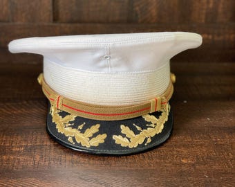Vintage US Marine Corps Offizier Kleid Weiße Schirmmütze Kingform De Luxe Hut
