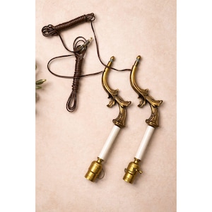 Vintage Brass Candle-Style Lamp Arms w/ Leviton Pull-Chain Sockets (Pair)