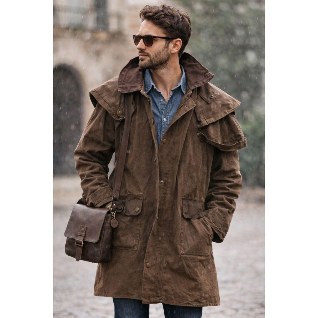 Australian Outback Collection Jacket Brown Heavycotton Coat W/ Cape ...