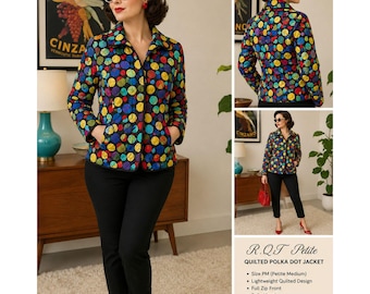 retro Herbst leichte bunte gesteppte Polka-Dot-Zip-Jacke Uhr