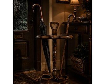 Vintage Wooden Umbrella & Walking Cane Stand | Mid Century Floor Rack Holder