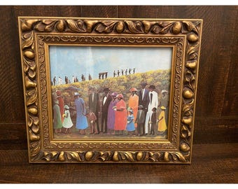 Folk Art Family Procession Framed Print Gold Ornate Black Americana Style Wall