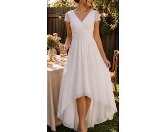 Weißer Spitzensommerkleid High Low Saum Größe C Kleine Romantische Hochzeitsgast Formelle