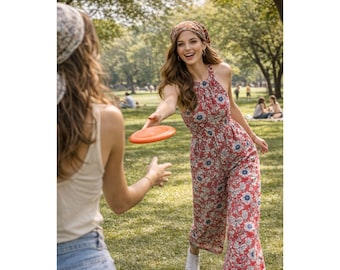 Red Floral Jumpsuit Wide Leg Palazzo Pants Romper Size 8 Loft Outlet Summer