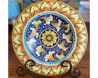 Vintage handbemalte italienische Keramik Wandplatte Perconte Sciacca 12 ”Mediterrane