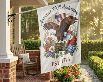 America's 250th Anniversary Flag, Patriotic Eagle Floral Garden House Flag