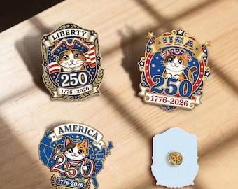 Patriotic Cat Acrylic Pins, USA 250th Anniversary Badge Set