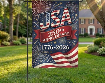 USA 250th Anniversary Garden Flag, 1776-2026 Patriotic Outdoor Decor, American Semiquincentennial Yard Banner, Fireworks & Flag Design