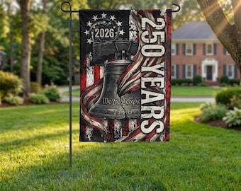 USA 250th Anniversary Garden Flag, Rustic Liberty Bell Patriotic Yard Decor