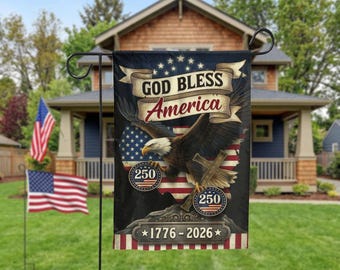 God Bless America Garden Flag 250th Anniversary 1776-2026, Vintage Patriotic Eagle Cross Yard Decor