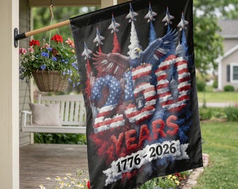 Patriotic 250 Years Garden Flag House Flag, USA 1776-2026 Anniversary, American Eagle Jets Design, Double Sided Outdoor Decor, Printed in US
