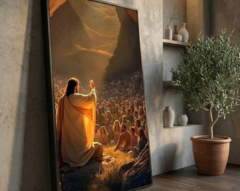 Jesus Teaching Canvas Print, Christian Wall Art, Sermon on the Mount