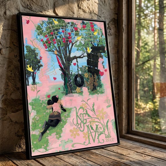 Kerry James Marshall Canvas Print, Whimsical Tree Swing Art
