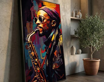 Jazz Saxophonist Canvas Print, Modern Music Room Wall Art