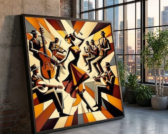 Abstract Jazz Band Canvas Print, Modern Music Room Wall Art