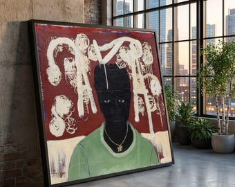Kerry James Marshall Abstract Portrait Canvas, Modern Home Decor
