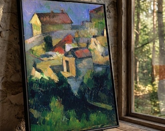 Paul Cezanne landschapsdoek, muurkunst impressionistische dorpsscène