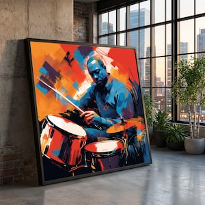 Jazz Drummer Canvas, Abstract Music Wall Art, Colorful Rhythm Decor