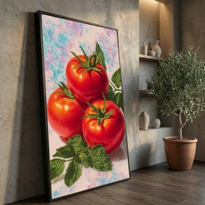 Red Tomatoes Canvas Art, Kitchen Food Illustration, Culinary Home Decor