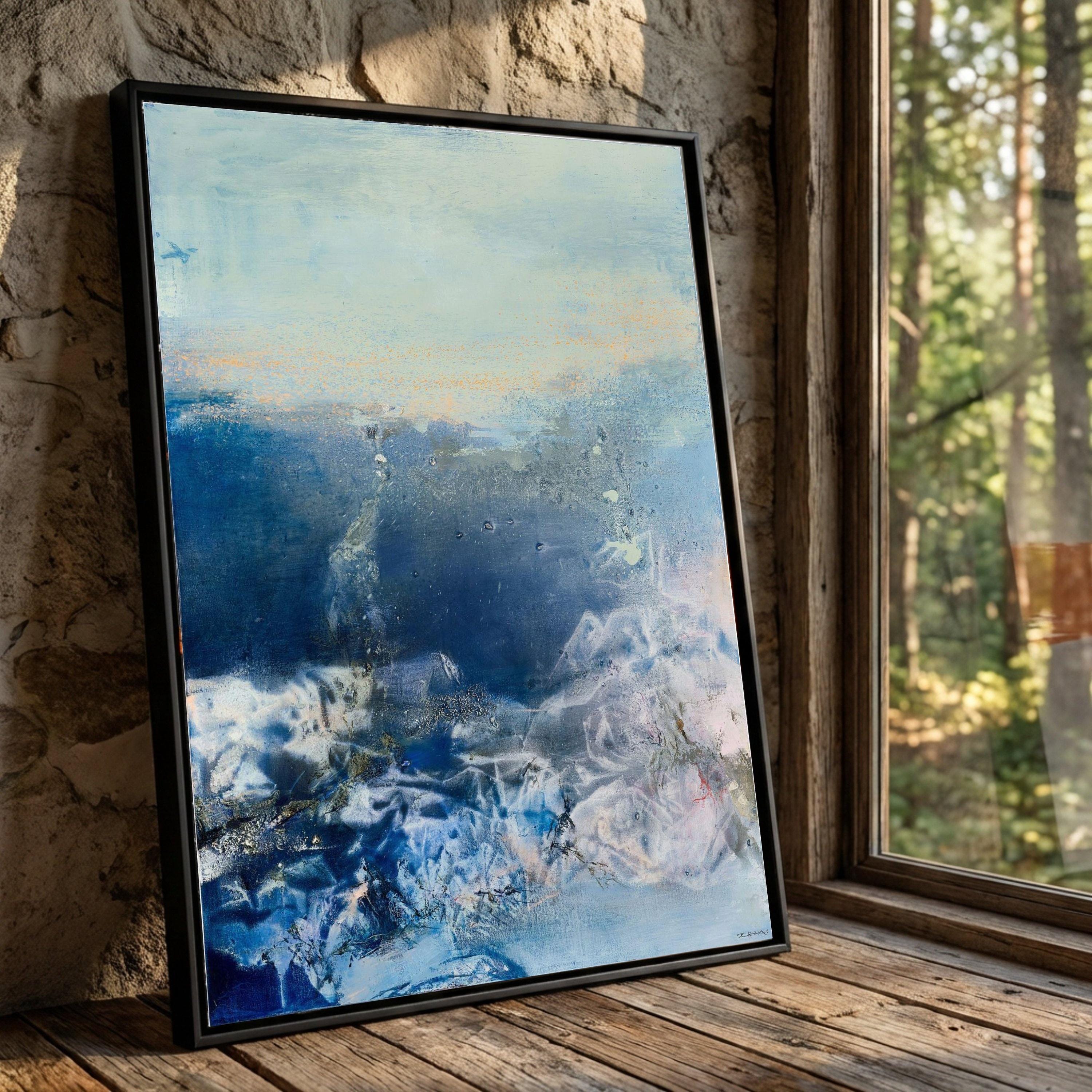 抽象的な海の深さのキャンバスアート、モダンな青い風景 - Etsy 日本