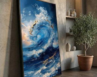 Abstract Ocean Wave Canvas Art, Modern Coastal Decor