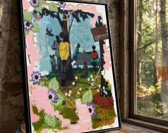 Kerry James Marshall Canvas, Samlingsscen, Figurativt konsttryck, Väggkonst av afroamerikansk kultur, Canvas för heminredning