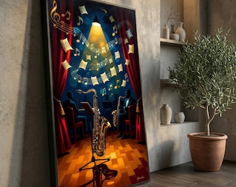 Jazz Saxophone Canvas Print, Modern Music Room Wall Art