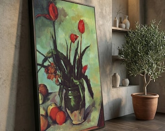 ポール セザンヌ、チューリップの花瓶、アートプリント、ヴィンテージ