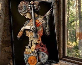 Abstract Violin Canvas Art, Modern Musical Instrument Print